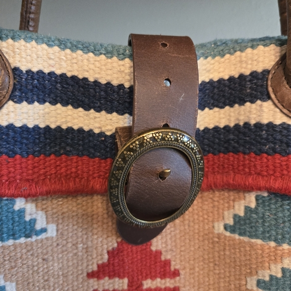 Ameri-Leather Large Wool Leather Tote Southwest Aztec Print - Picture 3 of 11